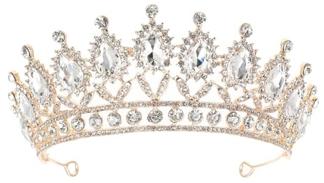 UKCOCO Rhinestone Tiara Kopfdekor Für Damen, Goldene Hochzeit Krone, Hochzeitskleid Haardekor, Elegante Zubehör Für Prinzessinnen, 18x16x6cm