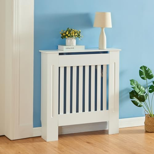 Panana Radiator Cover Cabinet, Modern Painted MDF with Slatted Grill Design (Full White, S)