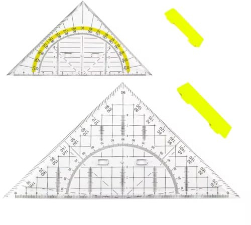 Geodreieck Set, 2pcs Geodreieck Mit Griff, Geodreieck Groß/Klein 22/16cm, Geo-Dreieck Kunststoff Transparent Winkelmesser, Bruchsicher Geometriedreieck Kunststoff, Für Schule Und Büro