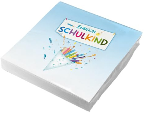 itenga Servietten Endlich Schulkind 30 x 30 cm 3-lagig 20 Stück für Einschulung Schulanfang 3lagig (hellblau)