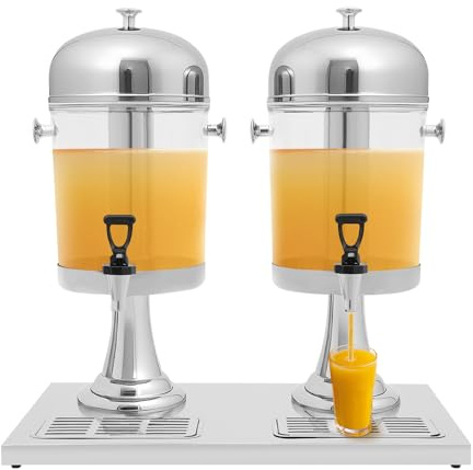 2-Fässer-Kaltgetränke-Station, 8L Getränkespender für Parteien mit Edelstahl-Stand, Griffe & Tropfplatte, für Innen- und Außenparteien, Restaurants, Bars