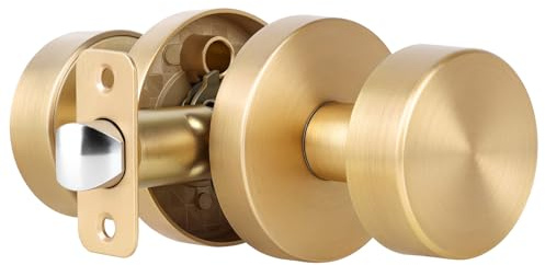 naubea Satin Brass Door Knob Passage Door Knobs Interior Brushed Brass Closet Door Knobs Modern Round Gold Door knob Indoor for Closet Hallway