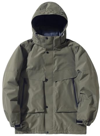 Vhersily 2026 Herren Damen Skijacke Baggy Snowboardjacke Breite Schneejacken Multi-Pocket Wasserdicht Winddicht Atmungsaktiv Isoliert Warm Mit Kapuze Mit Taschen Für Wandern, militär-grün, L