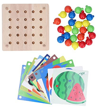 Colorful Button Art Toy, Mushroom Nail Puzzle, Educational Mosaic Pegboard with 25 Round Beads and 10 Pattern Cards, Parent Child Interaction Game for Kids Age 3+, Promote Hand Eye