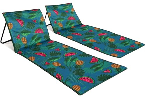just be... 2er Set Strandmatte mit Rückenlehne klappbar – leichte, gepolsterte Strandliegen faltbar mit Reißverschlusstasche & Schultergurt – ideal für Camping & Strand | Tropisches Design