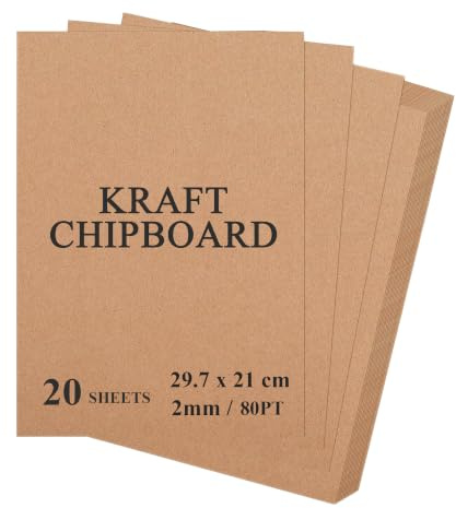 Wonninek 20 Sheets A4 Kraft Chipboard 2000Micron (2mm) – 100% Pure Kraft Board, Heavy Duty Book Board for Bookbinding, Cardboard for Crafts, Box Making, DIY Projects, Packaging (29.7 x 21 cm)