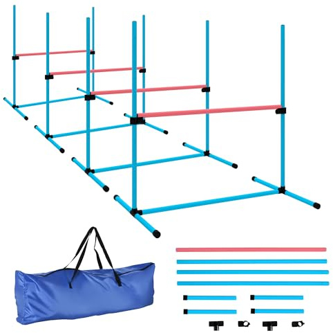 PawHut Agility pour Chiens Hauteur Réglable Set de 4 Obstacles Bleu Clair