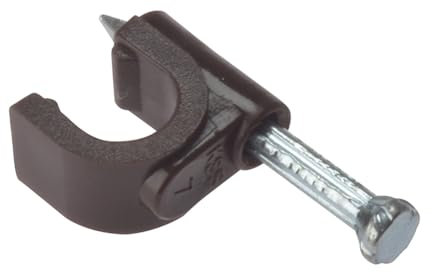 ForgeFix Cable Clips - Round | 6-7mm | Brown Plastic Clip, Zinc Plated Nail | Box 100