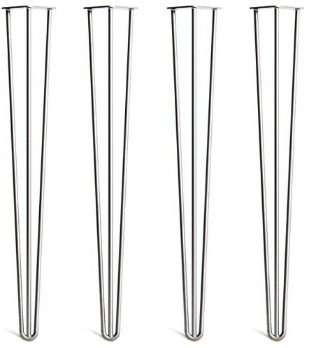 [HLC] 4 x Heavy Duty Hairpin Table Legs – Superior Double Weld Steel Construction with Free Screws, Build Guide & Protector Feet, Worth £8 Included! – 12mm Steel [34/86cm, 3 Rod, Zinc]
