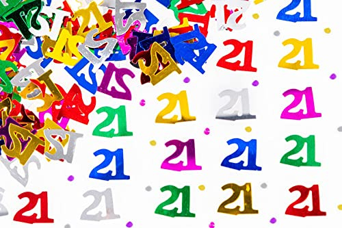 21st Birthday Confetti 56g - Multicolour Metallic Foil Table Scatter Sprinkles, Number 21 Party Decorations for Birthday Tables, Cards, Invitations, Gift Bags and Celebration Décor