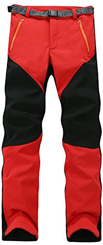 Alamor Herren Anti-Uv Polar Fleece Ski Pants wasserdichte Hardwear Hosen-Red & Black-S