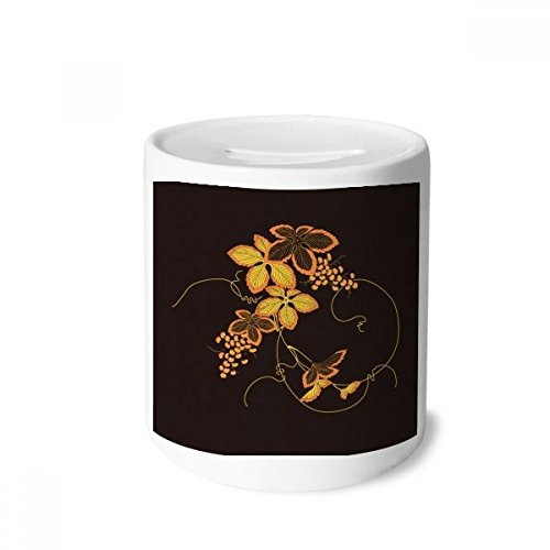 DIYthinker Gemälde Japanische Braun-Blumen-Geld-Kasten Sparkassen Keramik Münzfach 3.5 Zoll in Height, 3.1 Zoll in Duruchmesser Mehrfarbig