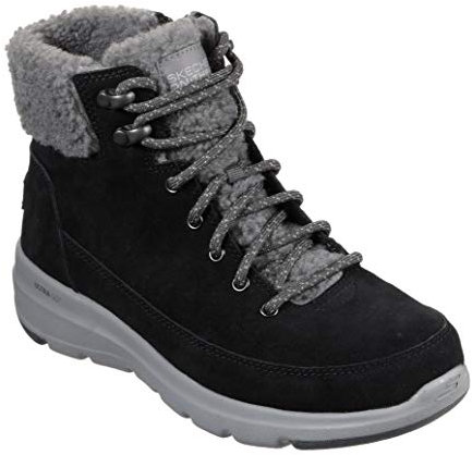 Skechers Damen Glacial Ultra Woodlands Schneestiefel, Black Suede Gray Trim, 36 EU