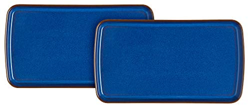 Denby - Imperial Blue Serving Platter Tray Set of 2 - Rectangular Ceramic Stoneware Plate Royal Blue 26cm x 14.5cm - For Hosting Dinner Parties, Buffet Tray