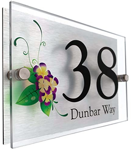 Personalised Designer House Number Plaques | 2 part Acrylic Plaque (Summer Fields)