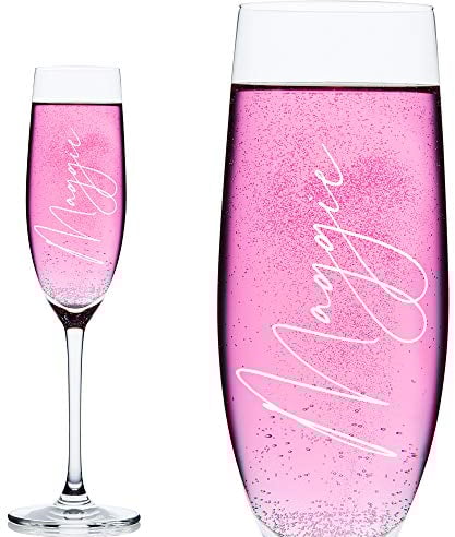 ukgiftstoreonline Personalised Champagne Flute Prosecco Glass Any Name Script Font