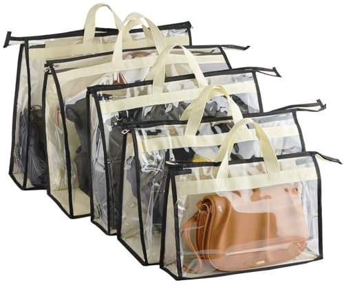 Rangement de Sac à Main, Sac de Rangement pour Organisateur de Sac à Main Sac de Rangement Transparent Anti-Poussière pour Sac à Main pour Placard Suspendu avec Fermeture à Glissière(Paquet de 5)