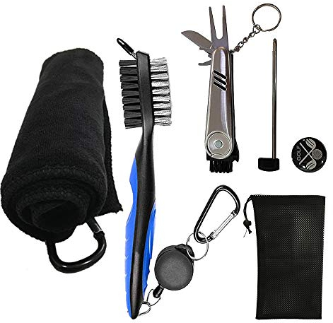 Kingrun Kit di Accessori da Golf, Spazzola per Mazze da Golf, Asciugamano da Golf, Strumento di Riparazione con marcatore per Palline, Adatto per Pulire Le Attrezzature da Golf