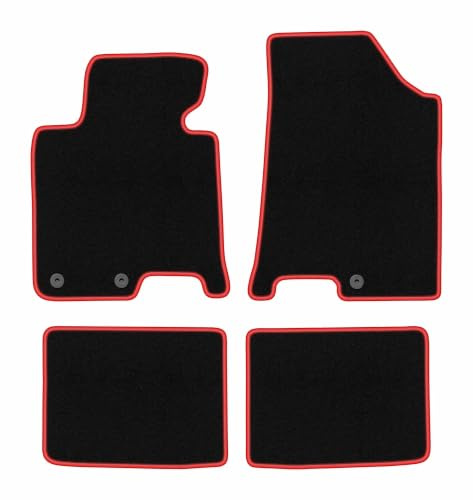 Velours-Fußmatten passend für Hyundai i40 2011-, Schwarz-Rot, CARLUX | passend für Kombi/Limousine; Velours-Teppich (Polypropylen), ca. 6,5 mm; rutschfest, runde Befestigungen (Typ AV)