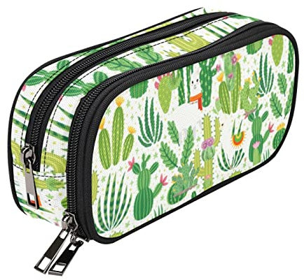 ANANGTEE Green Cactus Llama Pencil Case for Teen Girls Boys, Large Capacity Cute Alpaca Cacti Tote Bag 10 x 8, School Stationery Accessory Zippers Pouch, Office Organizers Soft Travel Pen Box