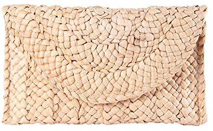 Kuang Bolso de mano de paja para mujer, bolso de mano de hombro con sobre de playa, bolso de paja para mujer, Beige, Talla única