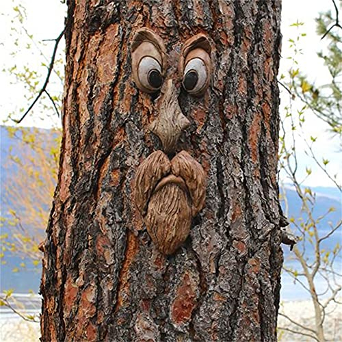 MTRSUE Décoration de Caractéristiques Faciales d'écorce Ghostface,Décoration de Visage d'arbre de Vieil Homme,Décoration de Tronc d'arbre d'art Créatifs