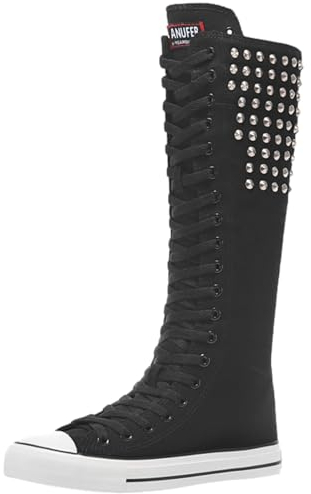 Jamron Donna Moda Tela Stivali da Ballo al Ginocchio Stivali in Bicicletta Ragazze Fantasia Scarpe da Scuola Nero Rivetto SN914AB EU42