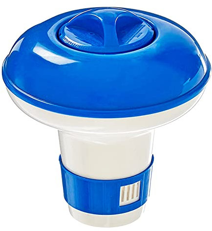 Acan Dispensador de Cloro Flotante, Azul y Blanco, dispensador químico Regulable, Dispositivo de dosificación para Piscina, Parque acuático, Jacuzzi, SPA
