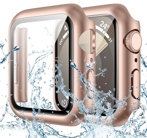 Goton Custodia impermeabile per Apple Watch Screen Protector 44 mm SE 3/2/1, Serie 6/5/4, paraurti rigido con vetro temperato per iWatch Cover 44 mm