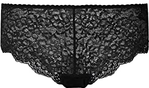 Snocks 3er Pack Hipster Full Lace - Damen Baumwolle Panties aus Spitze - Push-Up Unterhose Damen Slip - Schwarz - XL
