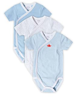 Stellou & friends Baby 100% Bio-Baumwoll Wickelbody 3er Set, kuschelweiche und hochwertige Kinder Kleidung für Jungs und Mädchen mit schönen Prints Kurzarm Blau 62-68