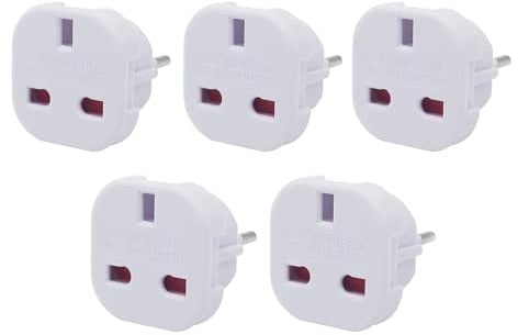 UK auf EU Reisestecker Adapter, UK 3 Pin zum Deutschland/Europa 2 Pin Reisestecker Stecker Adapter, Adapterstecker für Spanien, Frankreich, Portugal, Niederlande, Griechenland, Polen, Türkei