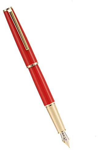 Jinhao 95 Metal Fountain Pen Fine Nib, Vivid Red with Golden Clip Writing Pen