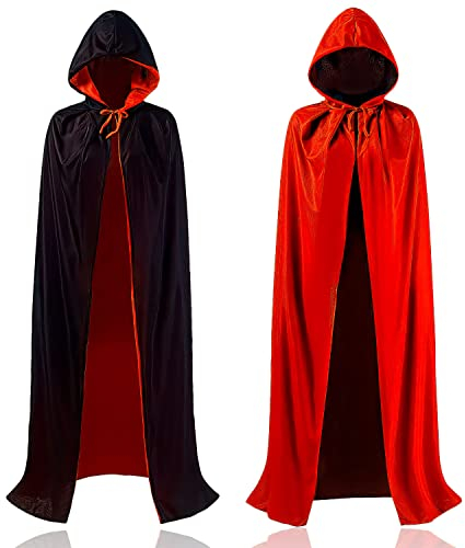 Goods & Gadgets GmbH Capa de Halloween con Capucha; Vampiro, Cosplay, Mago, Disfraz de Drácula para Carnaval y Fiestas de Disfraces Doble Cara Negra y roja