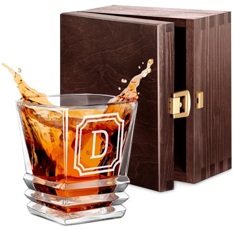 Maverton Whiskyglas 280 ml mit Gravur, Whisky Glas mit effektvollem Design | Edles Kristallglas für Mann & Whiskygenießer, Bourbon Glas zum Geburtstag, zu Weihnachten, Monogramm