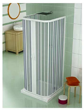 Duschkabine aus PVC U-FORM, 90 x 90 x 90 cm, Höhe 170 cm, 3 Seiten mit zentraler Öffnung vorne mit zwei Faltüren, Weiß