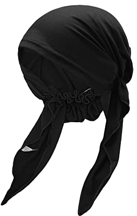 ZLYC Damen Chemo Turban Mütze Vorgebundenes Kopftuch Headwraps Leichte Hut(Einfarbig Schwarz)
