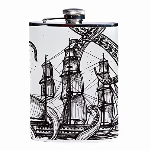 Flasques pour l'alcool,Voilier pirate Devilfish,Flacon étanche en acier inoxydable et flacon entonnoir pour hommes femmes