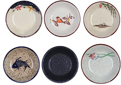 soulnioi Dip-Schüssel-Set, Keramik-Soßenschalen, japanischer Stil, Gewürzschüssel, Mini-Dessertschalen, Snack-Servierschalen, Mehrzweck-Dip-Schüssel für Sushi, Soja, Snacks, Beilagen – 6 Stück/9,5 cm