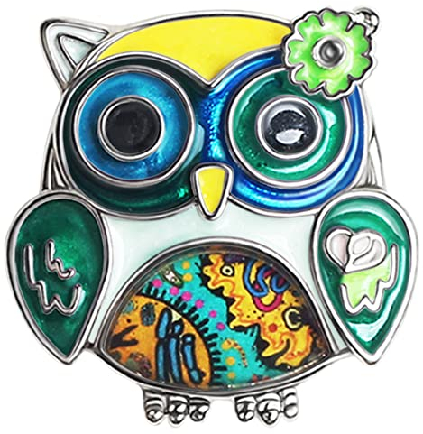 BAMAY Zink-Legierung Niedliche Eule Vogel Brosche Pins Schmuck Emaille Anime Eule Geschenke für Frauen Mädchen Schal Revers Pin Charms (Grün)