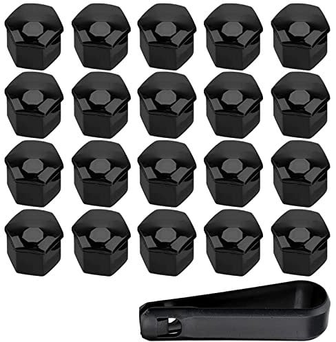 Cache Ecrous Roue Voiture pour Peugeot 2008 3008 4008, Capuchons D'éCrou Roue Hexagonal Bouchons,Boulon Ecrou Externe Protection Couvre avec Outil Demontage,19mm-Black