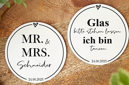 Lot de 50 sous-verres personnalisés pour mariage avec nom et date de mariage - Noir et blanc