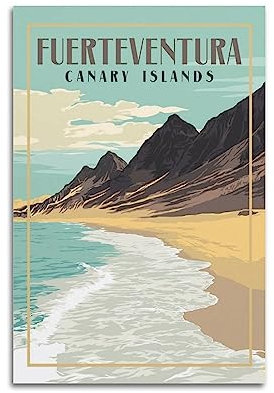NOHF Vintage-Reiseposter Fuerteventura Kanarische Inseln, Wandkunstdruck, Retro-Ästhetik, Raumdekoration, Gemälde, Leinwand, Poster für Zuhause und Büro, 30 x 45 cm, ungerahmt