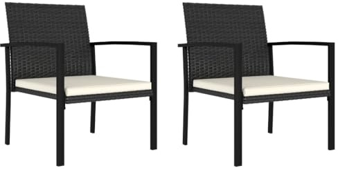 vidaXL Garten Essstuhl 2 STK., Esszimmerstuhl mit Stahlgestell, Gartenstuhl für den Außenbereich, Outdoor Stuhl Terrassenstuhl, Poly Rattan Schwarz