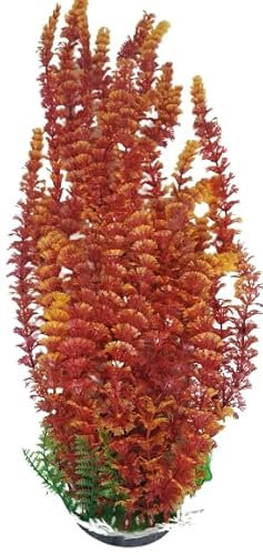Jumbo Extra Large Tall Plastic Aquarium Pond Plant with Weighted Base Stands 50-52cm (19-20 Inches) Tall, Golden Orange Yellow Artificial Foliage, Extra Long Aquascaping Decoration