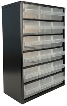 raaco C9-18, Organizador de Tornillos con 18 Cajones, Capacidad 20 kg, 15 x 30,6 x 42 cm, Acero Recubierto, Apto para Montaje en Pared, Clasificador de Tornillos y Pequeñas Piezas para Taller