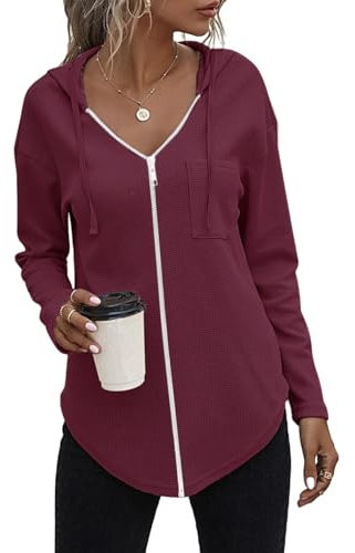 Cuptacc Camicia Donna Manica Lunga Felpa con Cappuccio Pullover Scollo A V Felpa con Zip Moda UVA Viola,L 42-44