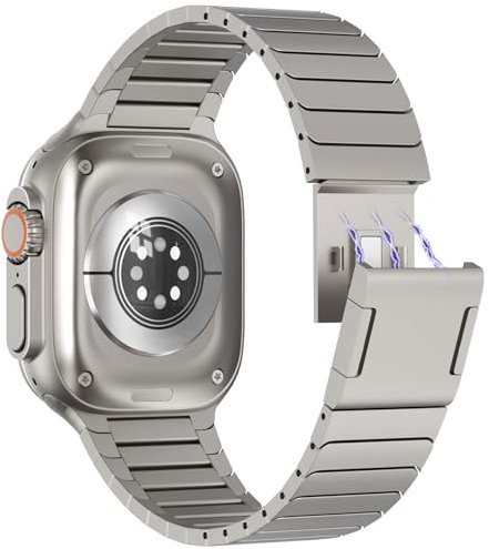 NewWays Cinturino di ricambio per Apple Watch Ultra 3 2 1 Series 11/10/9/8/7/6/5/4/3/2/1/SE, cinturino di ricambio in acciaio inox, titanio