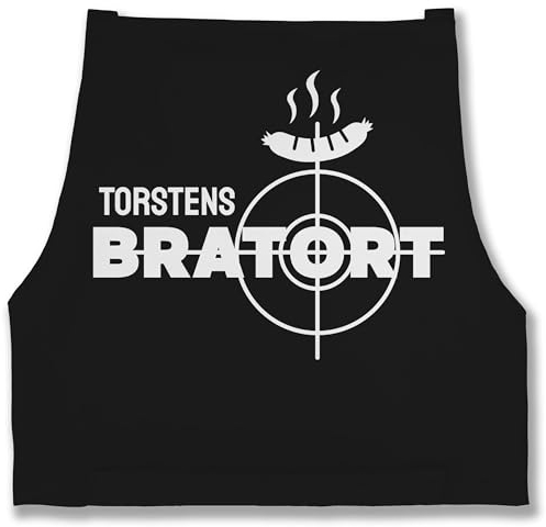 Schürze - Grillschürze - Bratort mit Name Geschenk Witzig Vatertag Weihnachten Geburtstag Papa - 85x69 - Schwarz - personalisierte kochschuerze küche kochschürze koch schürzen kochen apron