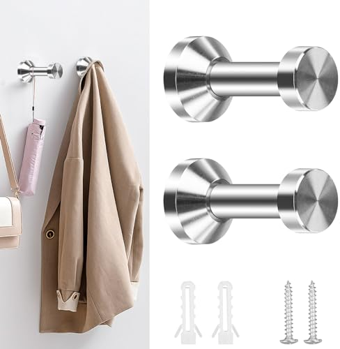 Gancho para toallas, 2 unidades, acero inoxidable, perchero, gancho de pared para atornillar, 48 mm, con tornillos de fijación para colgar ropa y objetos cotidianos en la cocina y el dormitorio